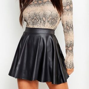 Black Faux Leather Skater Skirt